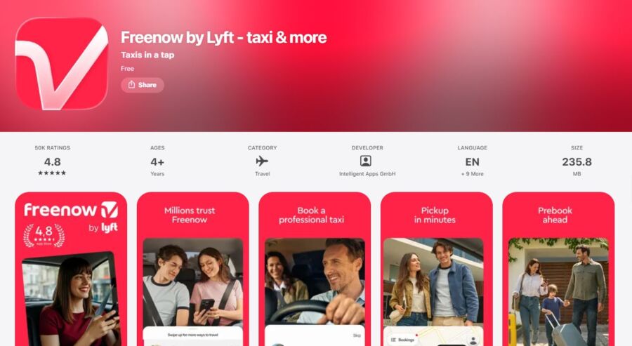 FREENOW app by Yandex displayed on a smartphone screen, showcasing its user-friendly interface for transportation services