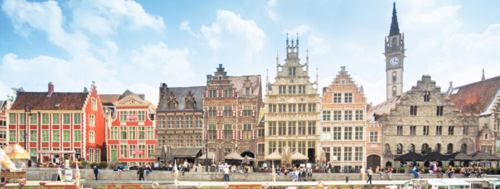 Scenic view of Ghent, Belgium, showcasing its historic architecture and charming canals in the old town.