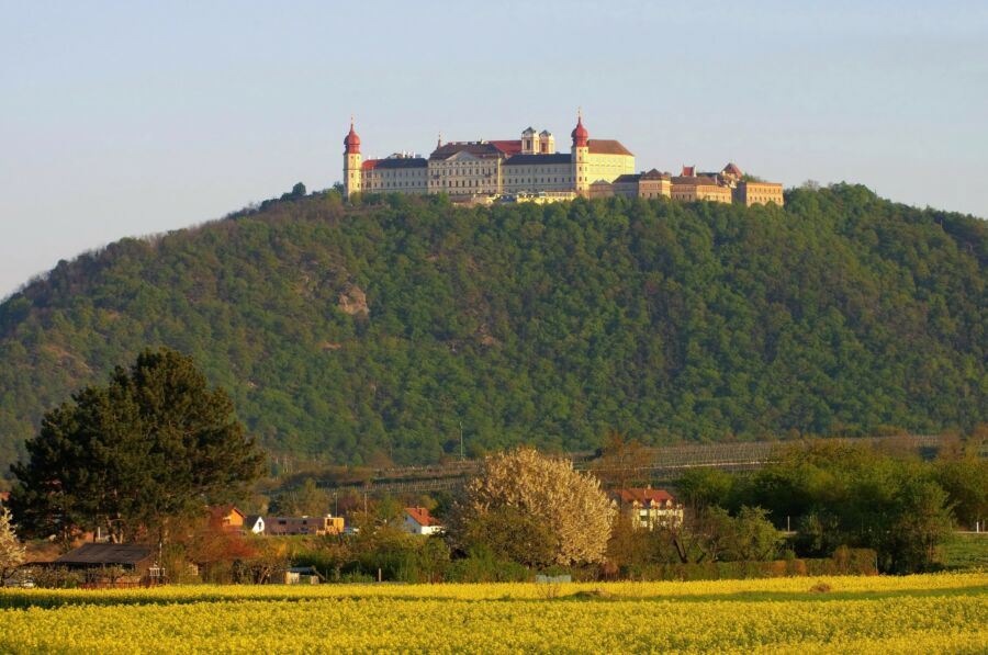 Panorama of Göttweig Abbey, showcasing its architecture and surrounding landscape in Furth bei Göttweig, Austria