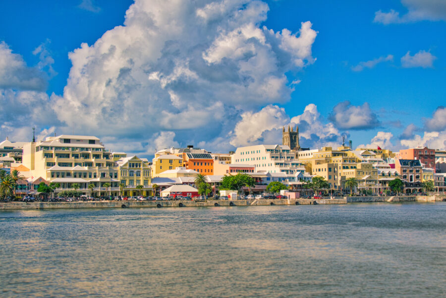 Panoramic view of Hamilton, the capital city of Bermuda, highlighting its colorful architecture and serene harbor.