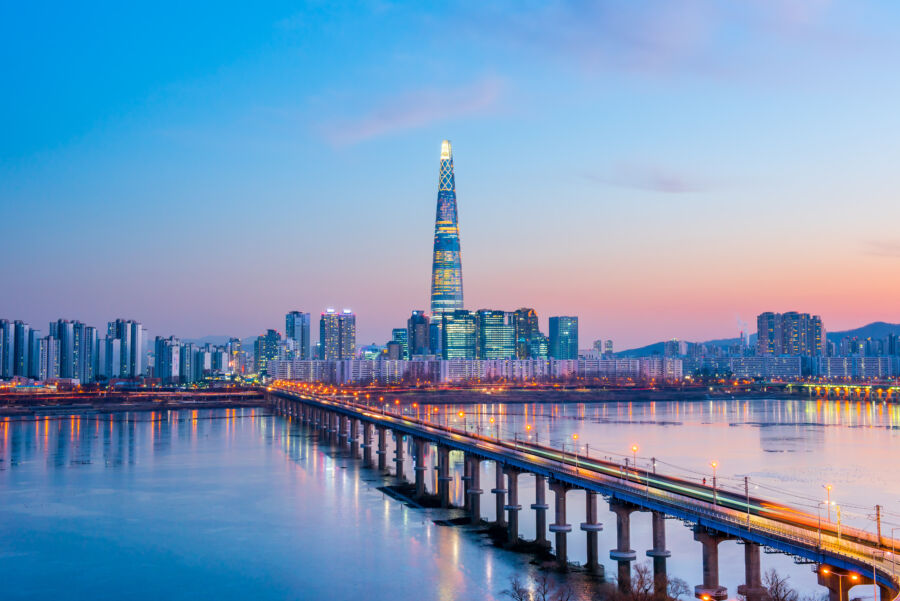 twilight sky at han river in seoul south korea