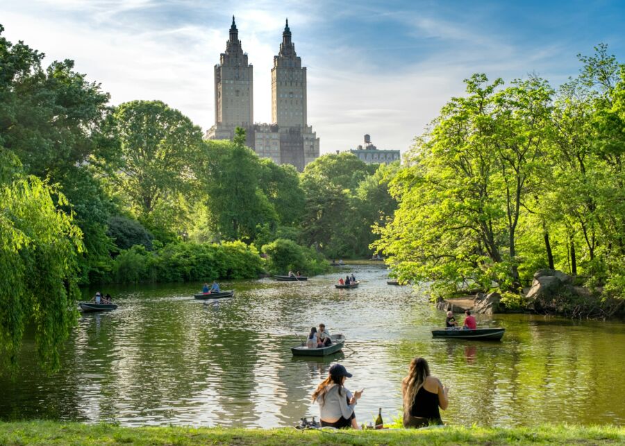 Group of people enjoying Central Park North, New York, NY, USA