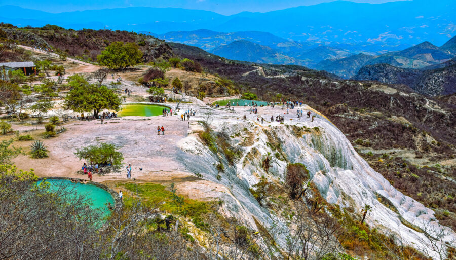 Thermal mineral springs at Hierve el Agua, showcasing unique natural rock formations in Oaxaca, Mexico