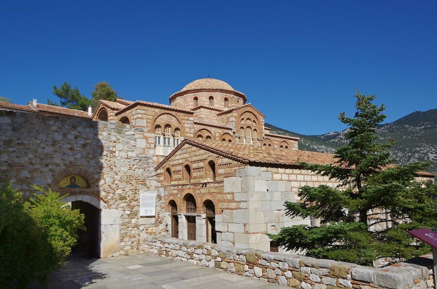 The Hosios Loukas Monastery in Boeotia, showcasing its distinctive dome on top of the structure.