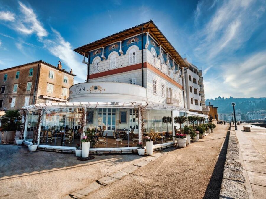 Scenic waterfront dining at Hotel Piran, situated in the city of Piran, Slovenia.