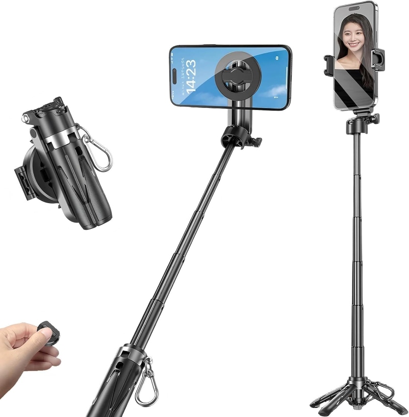 Hounyoln PocketFlex Mini Tripod with a phone holder and remote control for taking selfies easily.