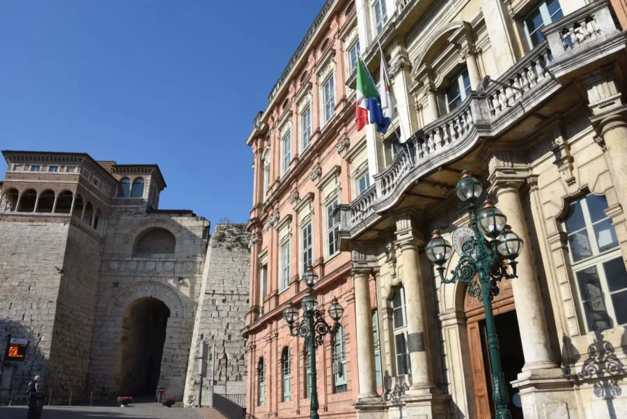 Università per Stranieri historic campus facade, Italian language university building.