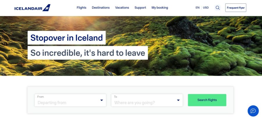 Icelandair website interface showcasing the Stopover Program details for passengers.