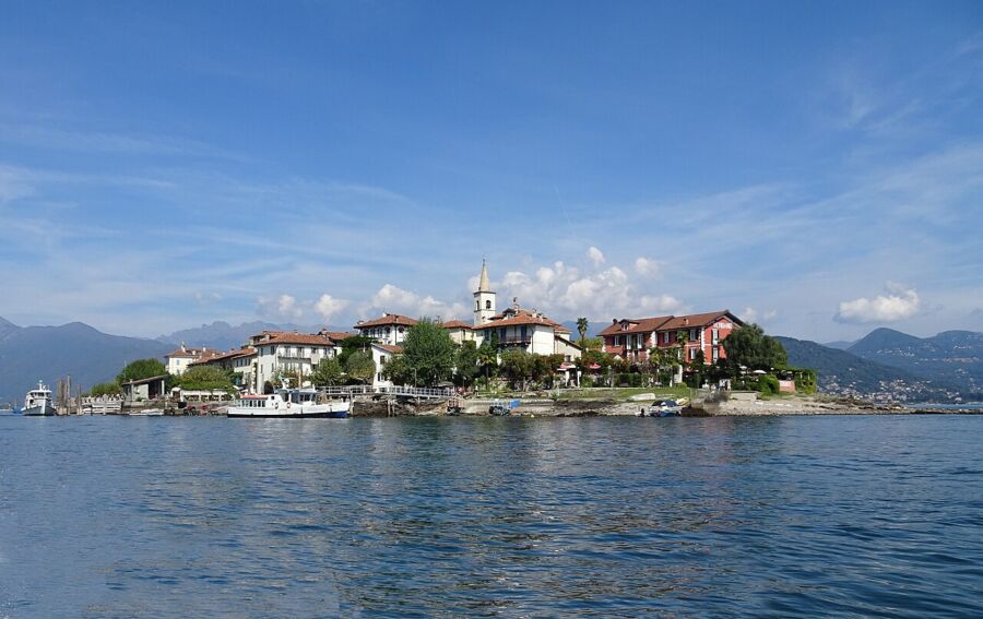Isola dei Pescatori, a small island with a charming church, located in the picturesque Borromean Islands.