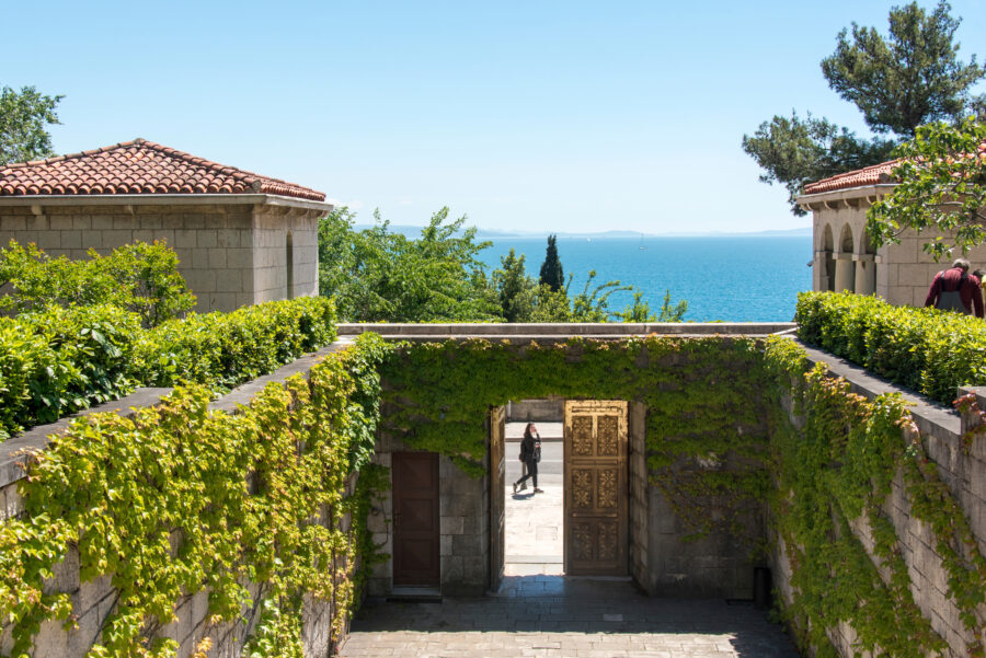 Summer estate view of the Adriatic Sea from the Ivan Mestrovic Gallery in Split, Croatia.