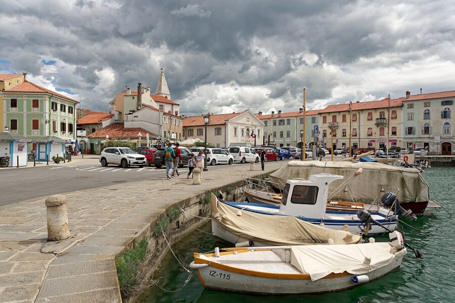 Overcast sky in Izola, Slovenia, featuring a dense layer of gray clouds, creating a moody and subdued atmosphere.