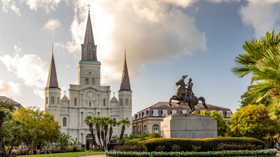 Historic Jackson Square in New Orleans, showcasing classic architecture and lively atmosphere, a cultural hub of the city