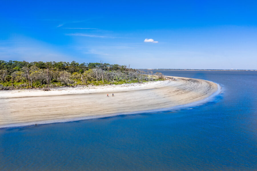 Panoramic view of Jekyll Island, Georgia, showcasing lush landscapes and coastal scenery under a clear blue sky.