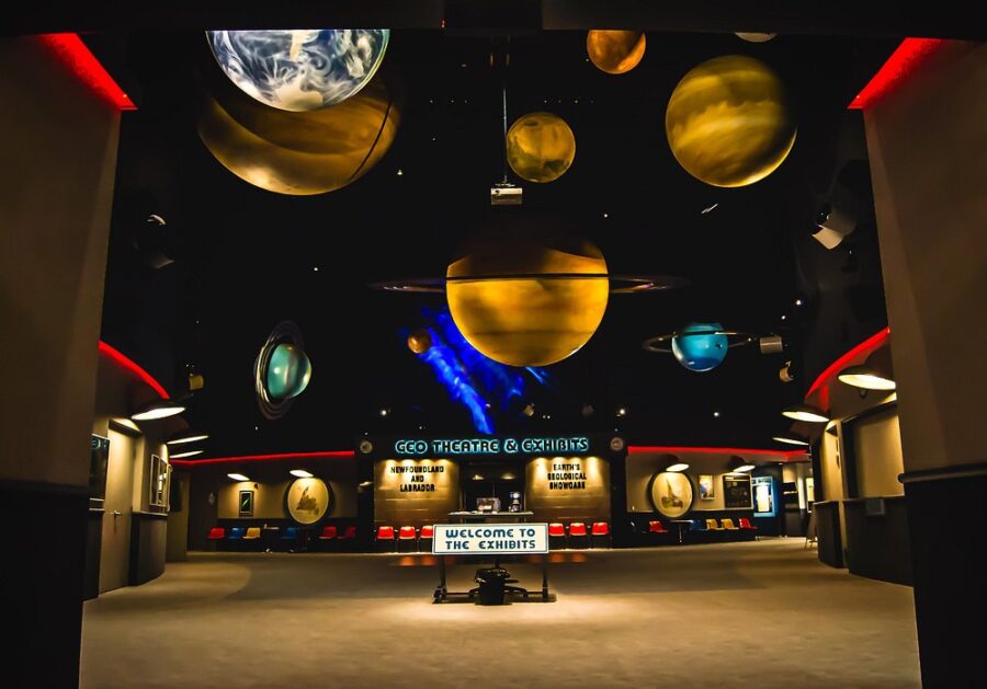 Interior of Johnson Geo Centre in St. John's, showcasing a large sign displaying the word "space."