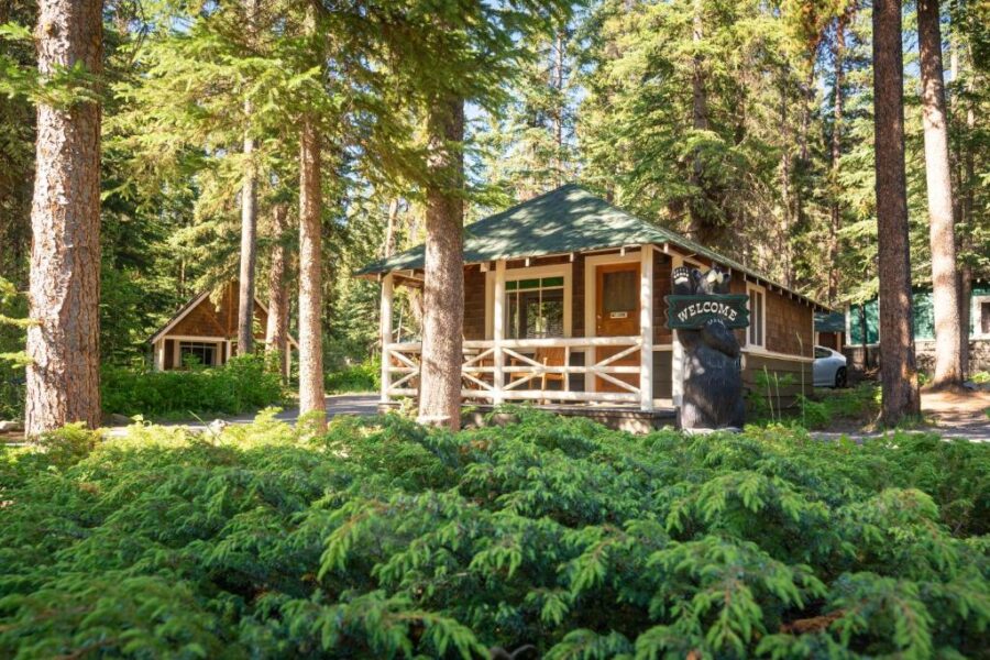 Johnston Canyon Lodge & Bungalows, a rustic lodge surrounded by nature, featuring wooden architecture and scenic views.
