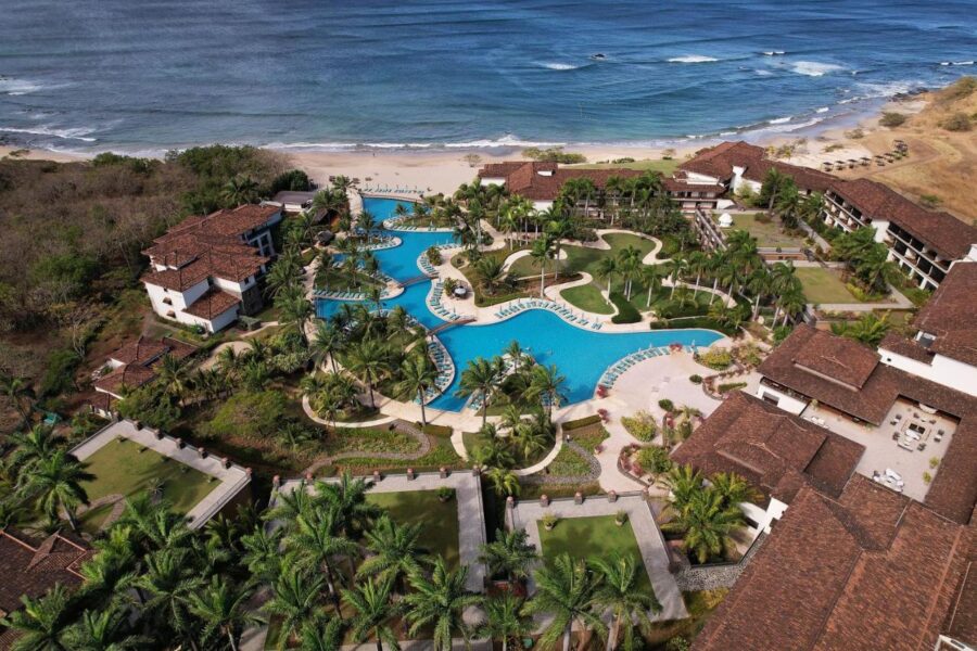 Aerial view of JW Marriott Guanacaste Resort & Spa, showcasing its lush surroundings and beachfront location