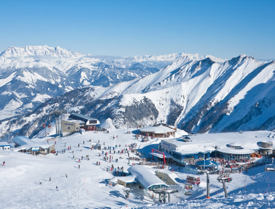 Scenic view of Kaprun, Austria, showcasing snow-capped mountains and skiing area