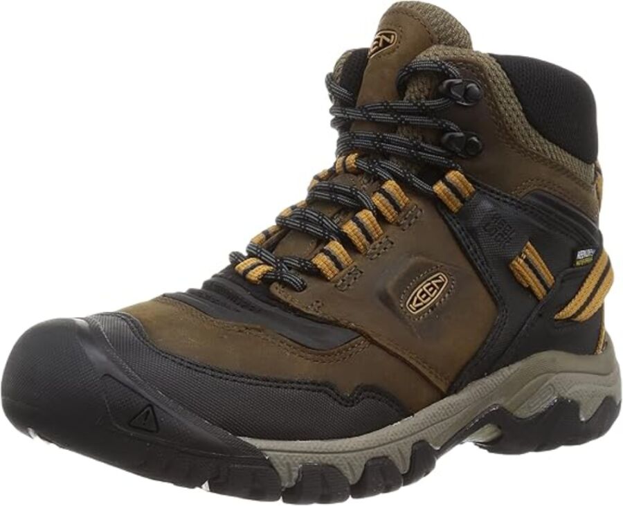 KEEN Ridge Flex Mid waterproof hiking boots for men, featuring a sturdy design suitable for outdoor adventures.
