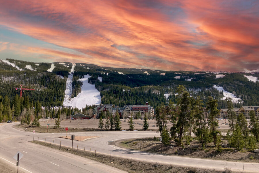 Panoramic view of the ski resort in Keystone, Colorado and the green natural landscape around it