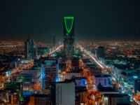 Saudi Arabia Riyadh landscape at night - Riyadh Tower Kingdom Center