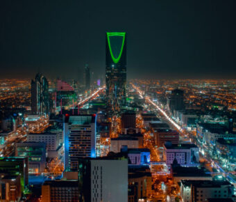 Saudi Arabia Riyadh landscape at night - Riyadh Tower Kingdom Center