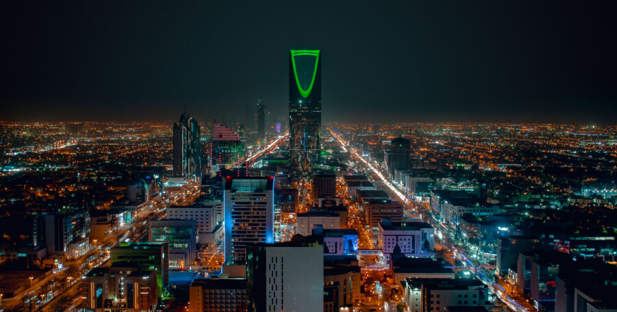 Saudi Arabia Riyadh landscape at night - Riyadh Tower Kingdom Center