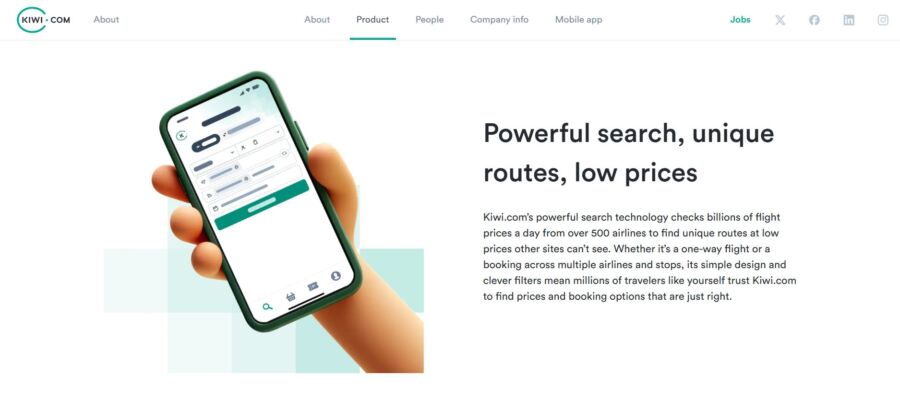 Overview of Kiwi.com showcasing top travel websites for booking flights and hotels.
