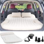Inflatable SUV mattress with built-in pillows for comfortable travel and easy transportation.