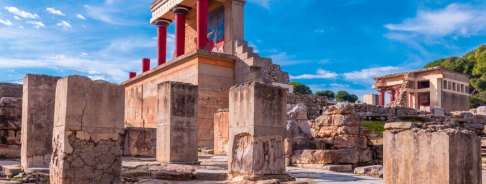 Ruins of the famous Minoan palace of Knossos ,the center of the Minoan civilization and one of the largest archaeological sites in Greece.