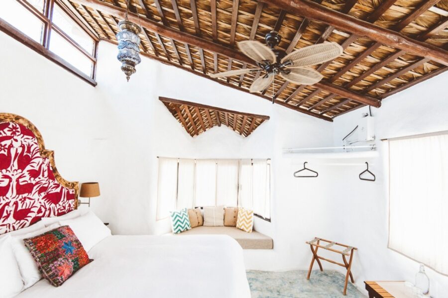Scenic view of La Bohemia, Todos Santos, featuring charming architecture and lively atmosphere in Baja California, Mexico