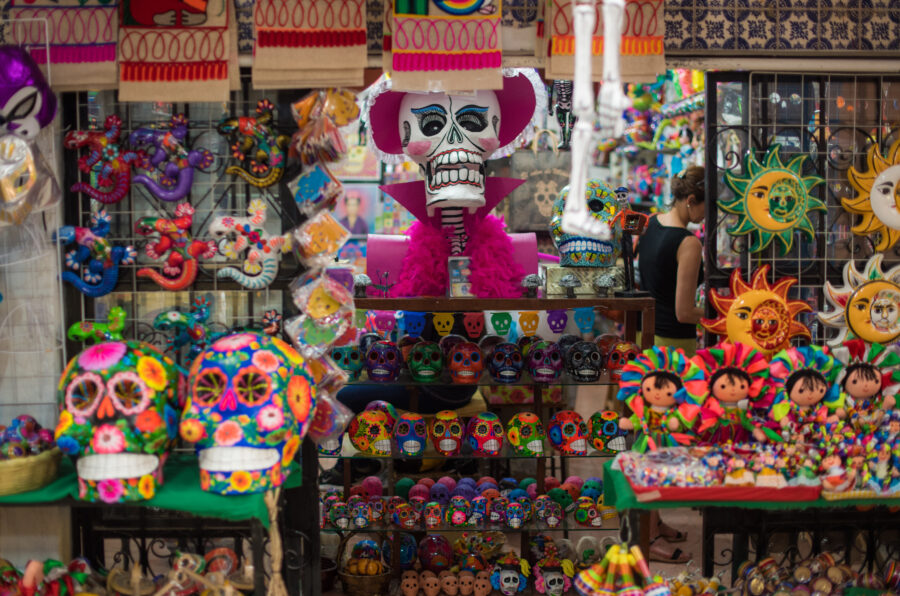 The Ciudadela Market in Mexico City, featuring diverse Mexican handcrafts and folk art, attracting artisans and shoppers alike