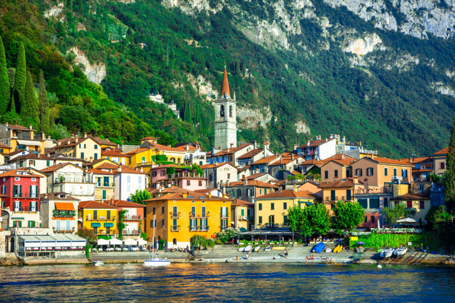 Scenic view of Varenna, a picturesque village on the shores of Lake Como, Italy, showcasing colorful buildings and lush landscapes