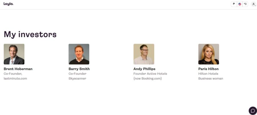 Screenshot of the Layla.ai Investors page, displaying key information for potential investors