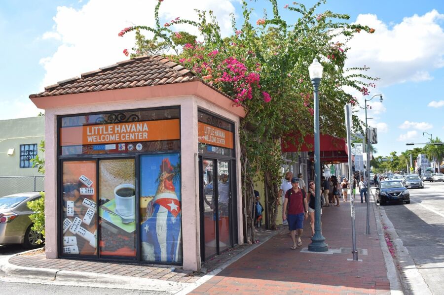 Little Havana Welcome Center in Miami, showcasing Cuban culture and vibrant street life.