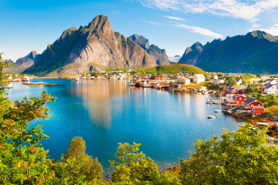 Panoramic view of the Lofoten islands landscape in Norway 
