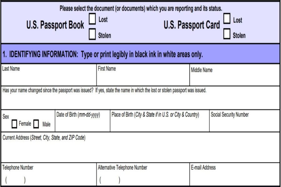 Lost or stolen U.S. passport report form DS-64 assistance.