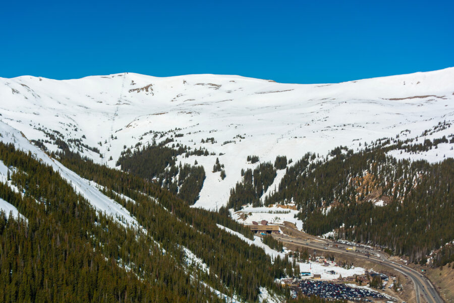 Scenic view of Loveland Ski Area and the Eisenhower Johnson Tunnels in the Colorado Rocky Mountains