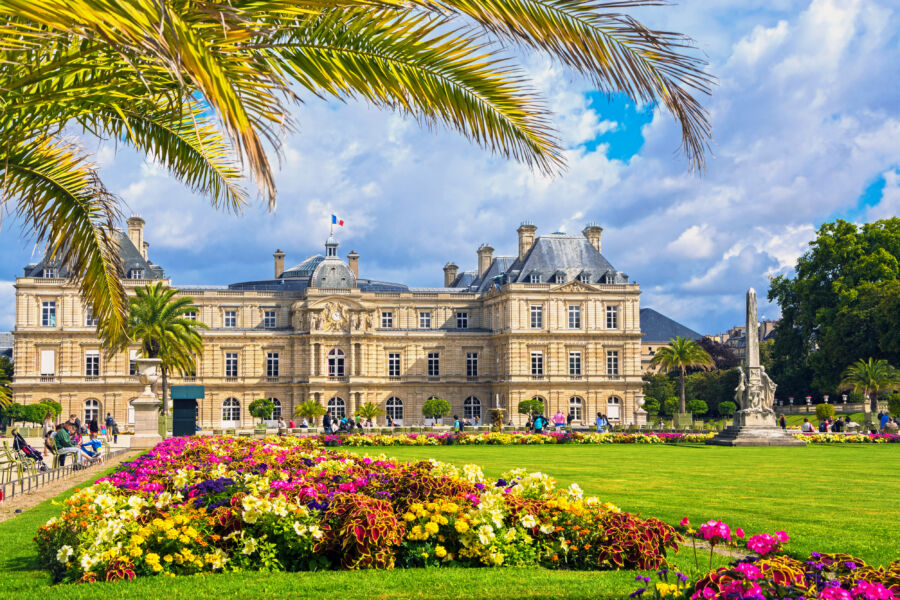 The elegant palace nestled within the vibrant Luxembourg Gardens in Paris, France, showcasing beautiful architecture