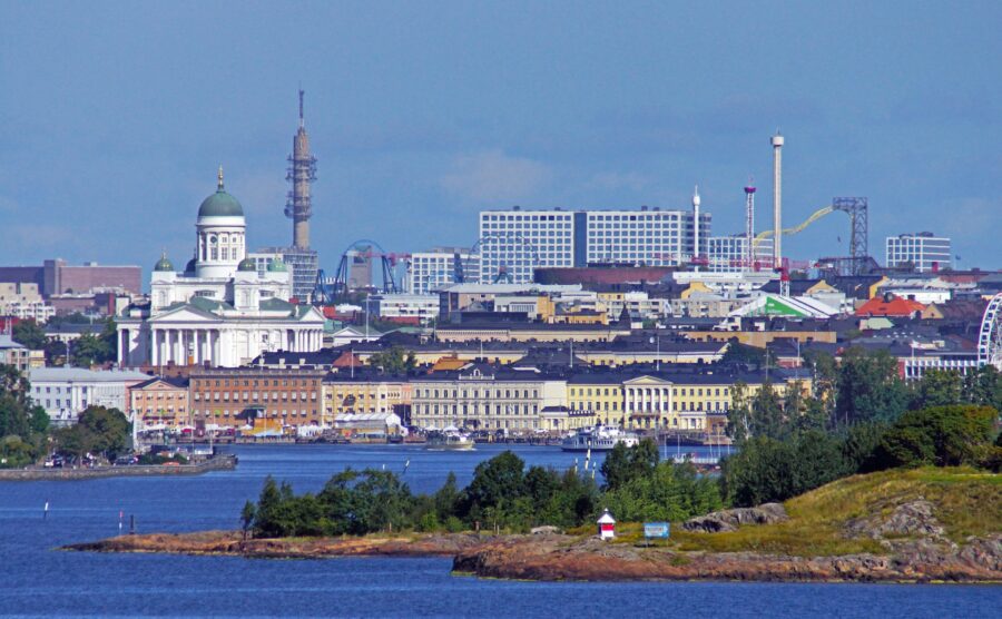 Helsinki, Finland skyline from a distance.