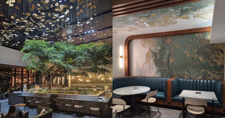 Upscale dining interior blending modern elegance with natural elements for a sophisticated experience.