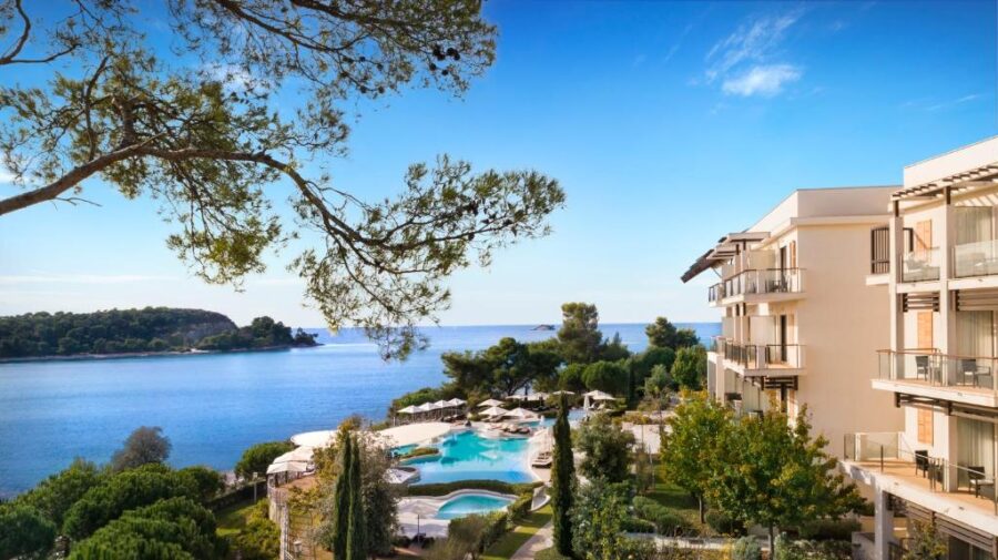 Scenic sea view from the balcony of Monte Mulini Hotel in Rovinj, perfect for relaxation.