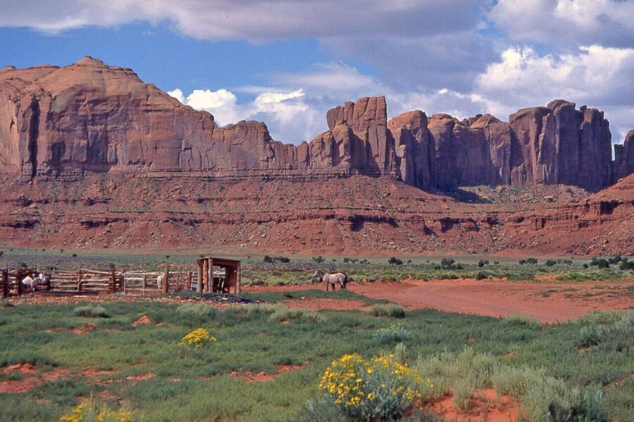 Monument Valley's large rock formation, a striking natural landmark within the Navajo Indian Reservation.