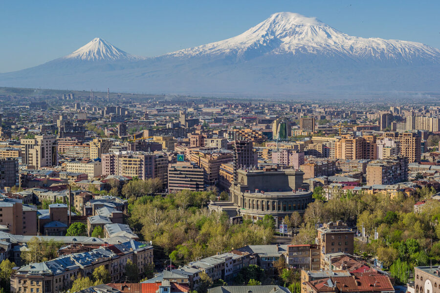 Yerevan cityscape featuring the majestic Mount Ararat in the background, symbolizing Armenia's rich heritage.