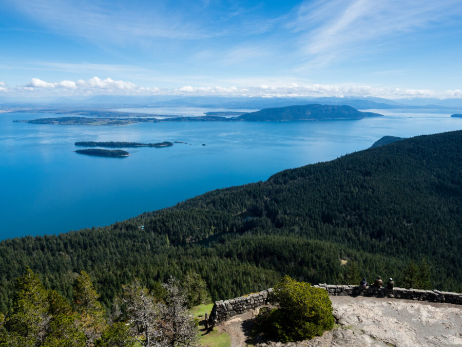 Scenic view of Rosario Strait from the Mount Constitution watchtower in Moran State Park, Orcas Island