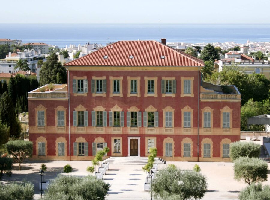 Northern façade of Musée Matisse in Nice with Mediterranean architecture and sea views.