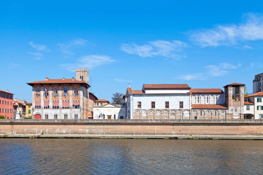 Exterior view of the Church and convent of San Matteo, showcasing its historic architecture in Pisa, Italy