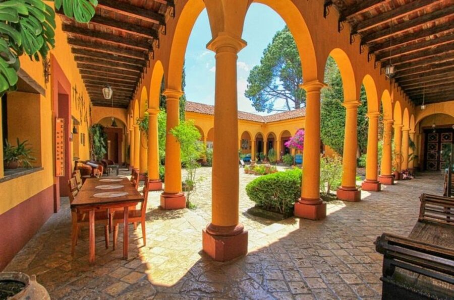 Interior view of Na Bolom Cultural Center, showcasing traditional decor and artifacts in San Cristobal de las Casas.