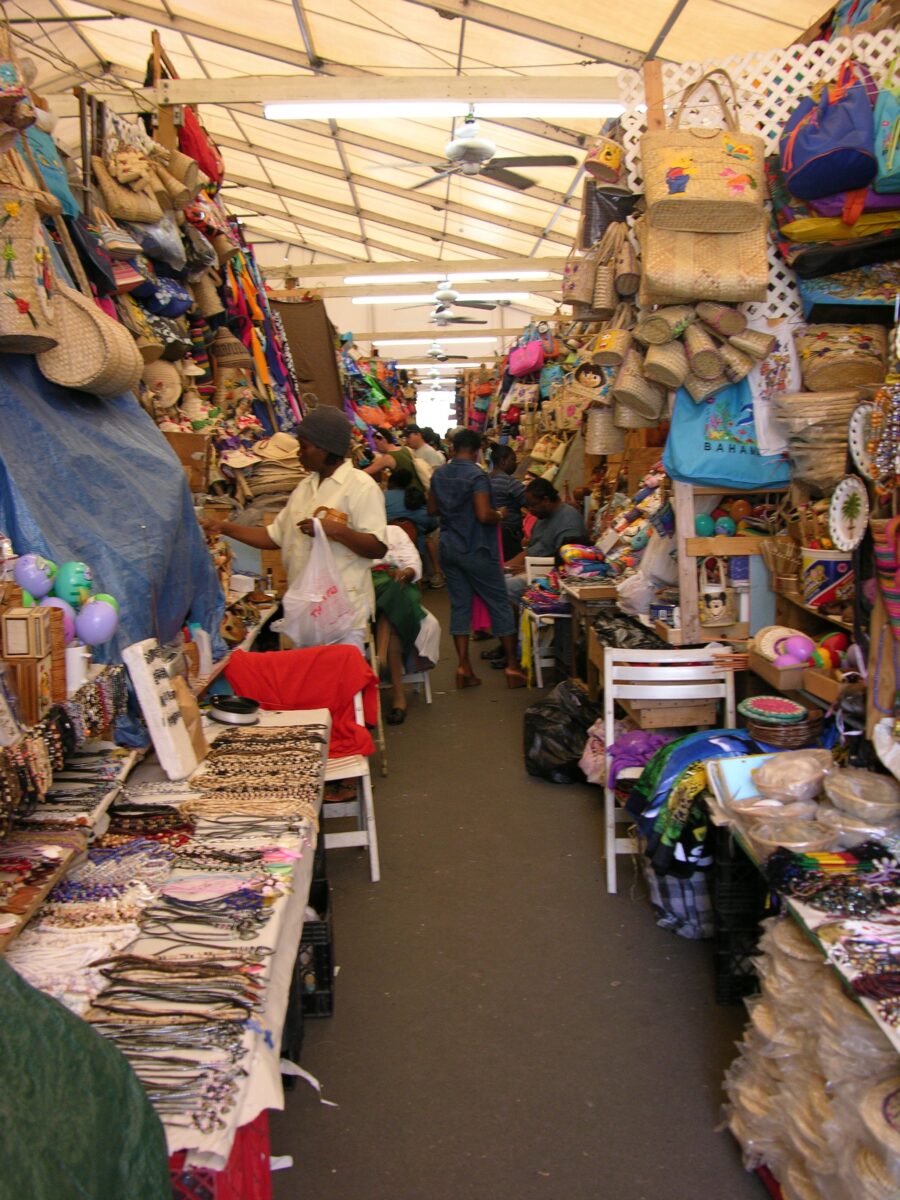 Handmade products displayed at a market in Nassau, Bahamas, showcasing local crafts and artisanal goods.
