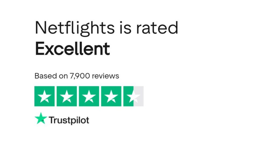 Netflights Trustpilot Excellent 4.5-star rating from 7,900 reviews.