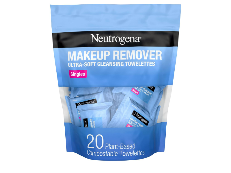 Neutrogena Makeup Remover Towelettes: Eco-friendly, compostable, individually wrapped for clean, convenient use.